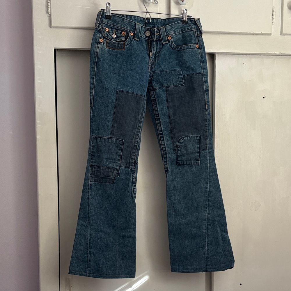 Tre religion Women's Blue low rise Patchwork Jeans
